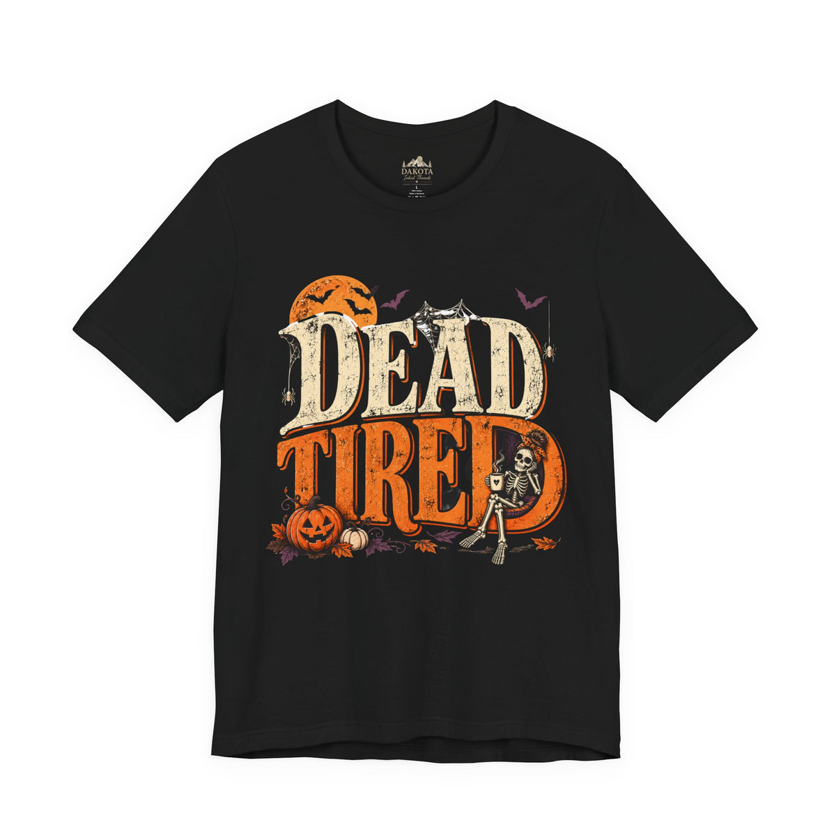 Dead Tired Halloween Shirt | Vintage Skeleton Halloween Tee | Funny Spooky Season Shirt | Bella+Canvas Fall Halloween Graphic Tee | Bella+Canvas Dead Tired Halloween Tee