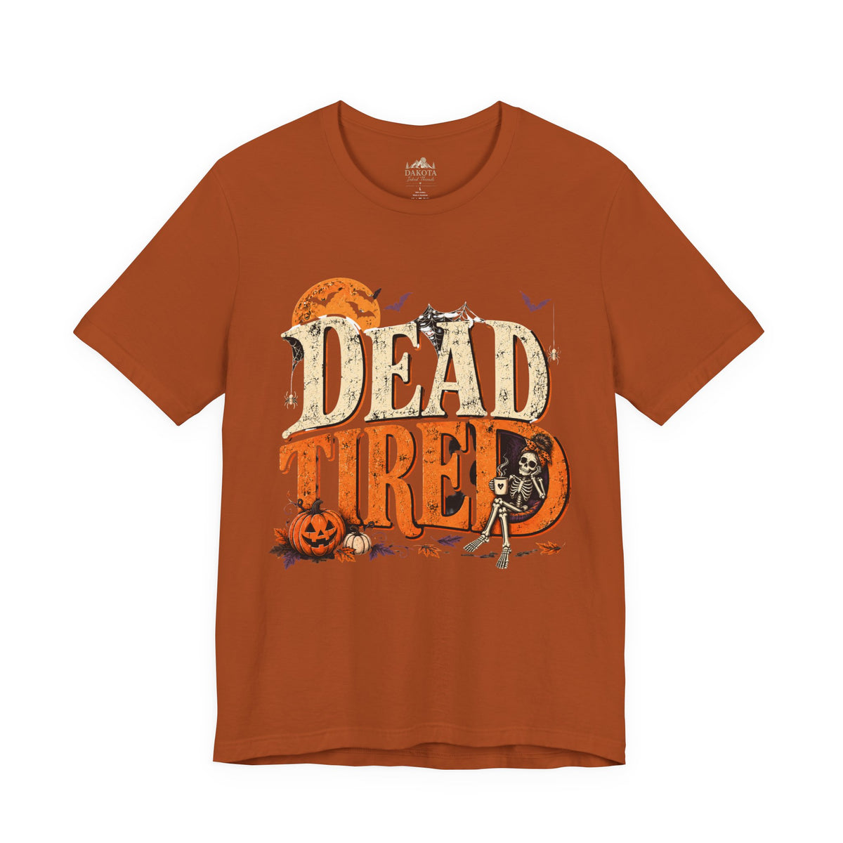 Dead Tired Halloween Shirt | Vintage Skeleton Halloween Tee | Funny Spooky Season Shirt | Bella+Canvas Fall Halloween Graphic Tee | Bella+Canvas Dead Tired Halloween Tee