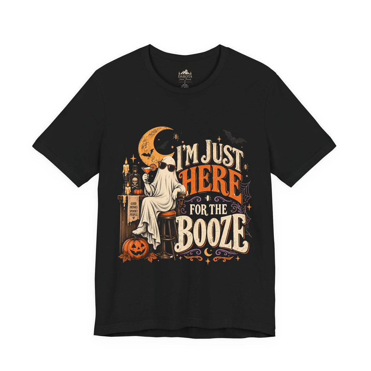 I'm Just Here for the Booze Shirt | Funny Halloween Shirt | Vintage Witchy Halloween Tee | Bella+Canvas Spooky Season Party Shirt