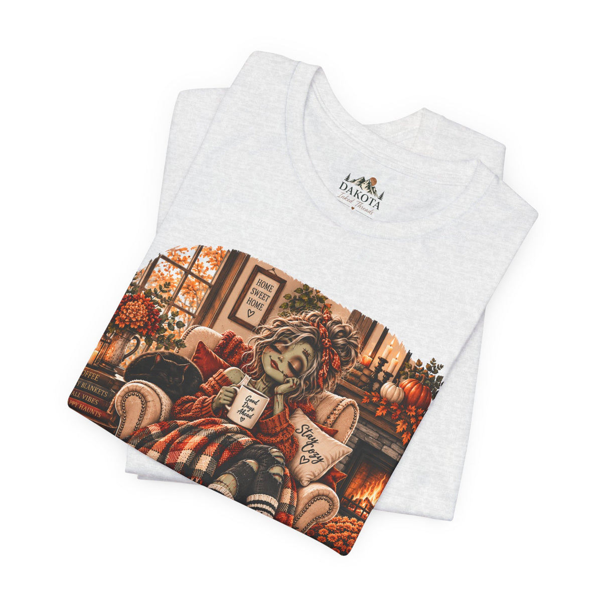 Creature Comforts Cozy Fall T‑Shirt — 'Creature Comforts' Vintage Pumpkin & Plaid Autumn Tee