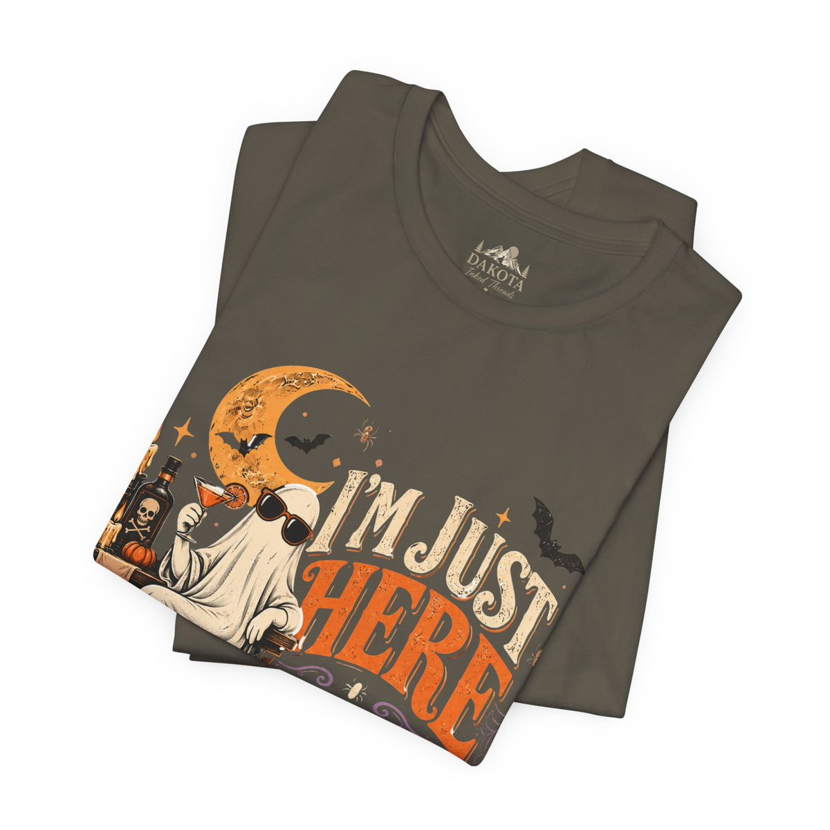 I'm Just Here for the Booze Shirt | Funny Halloween Shirt | Vintage Witchy Halloween Tee | Bella+Canvas Spooky Season Party Shirt