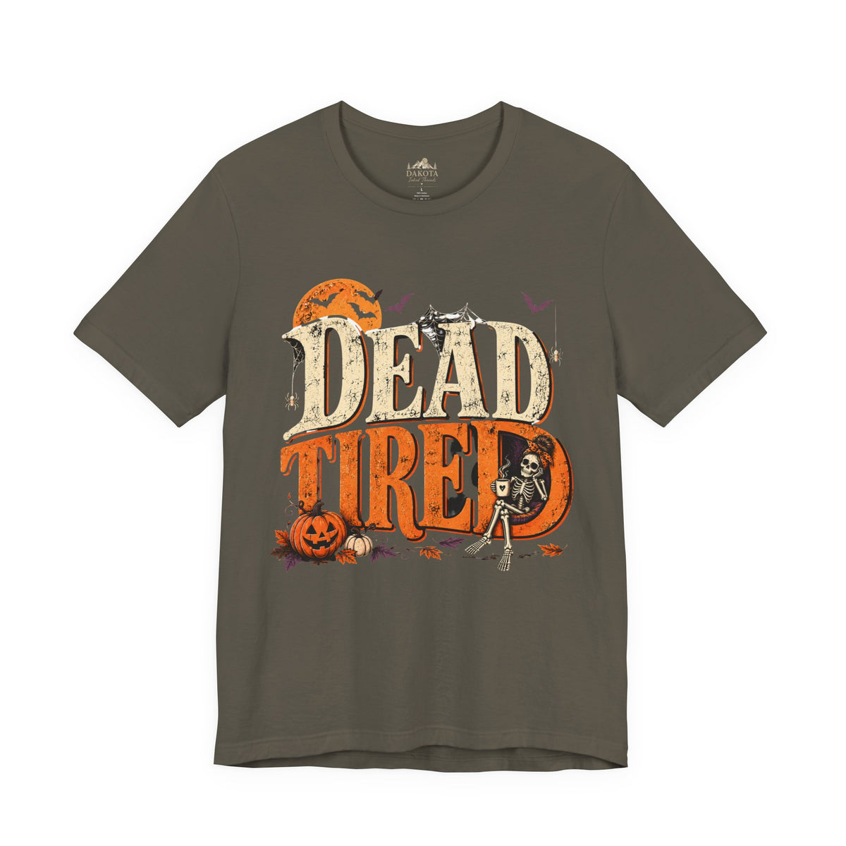 Dead Tired Halloween Shirt | Vintage Skeleton Halloween Tee | Funny Spooky Season Shirt | Bella+Canvas Fall Halloween Graphic Tee | Bella+Canvas Dead Tired Halloween Tee