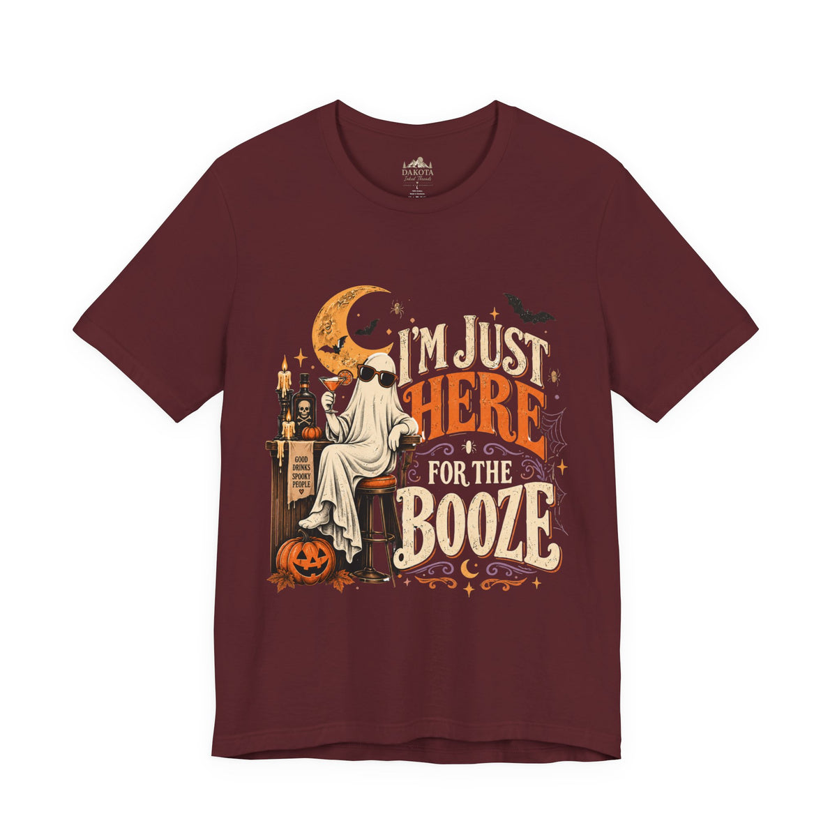 I'm Just Here for the Booze Shirt | Funny Halloween Shirt | Vintage Witchy Halloween Tee | Bella+Canvas Spooky Season Party Shirt