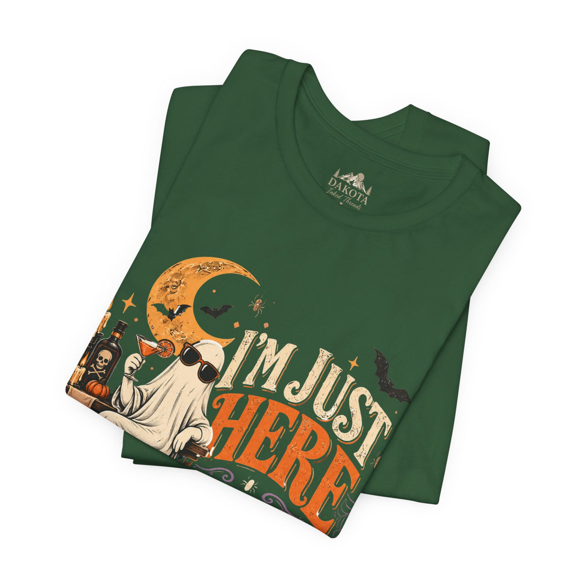 I'm Just Here for the Booze Shirt | Funny Halloween Shirt | Vintage Witchy Halloween Tee | Bella+Canvas Spooky Season Party Shirt