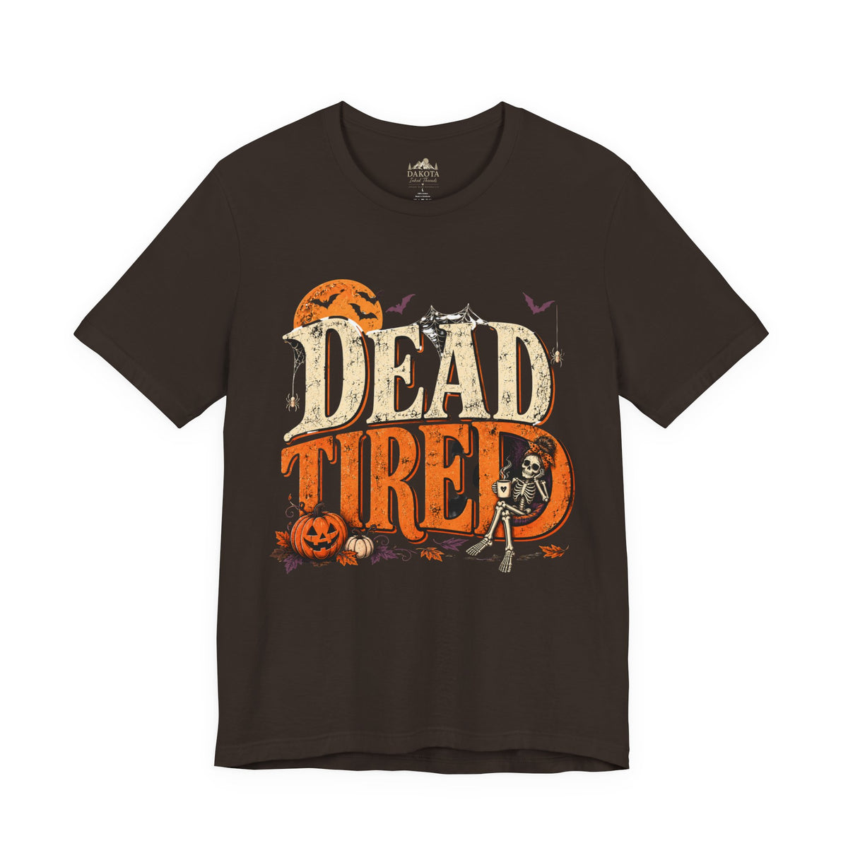 Dead Tired Halloween Shirt | Vintage Skeleton Halloween Tee | Funny Spooky Season Shirt | Bella+Canvas Fall Halloween Graphic Tee | Bella+Canvas Dead Tired Halloween Tee