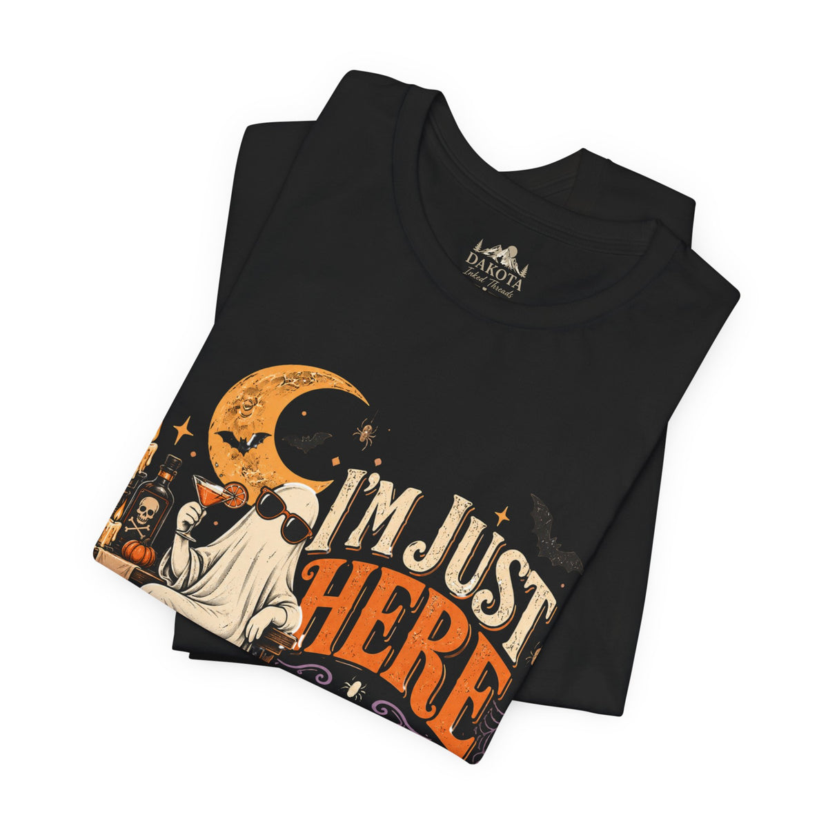 I'm Just Here for the Booze Shirt | Funny Halloween Shirt | Vintage Witchy Halloween Tee | Bella+Canvas Spooky Season Party Shirt