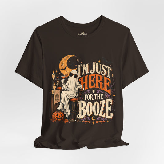 I'm Just Here for the Booze Shirt | Funny Halloween Shirt | Vintage Witchy Halloween Tee | Bella+Canvas Spooky Season Party Shirt