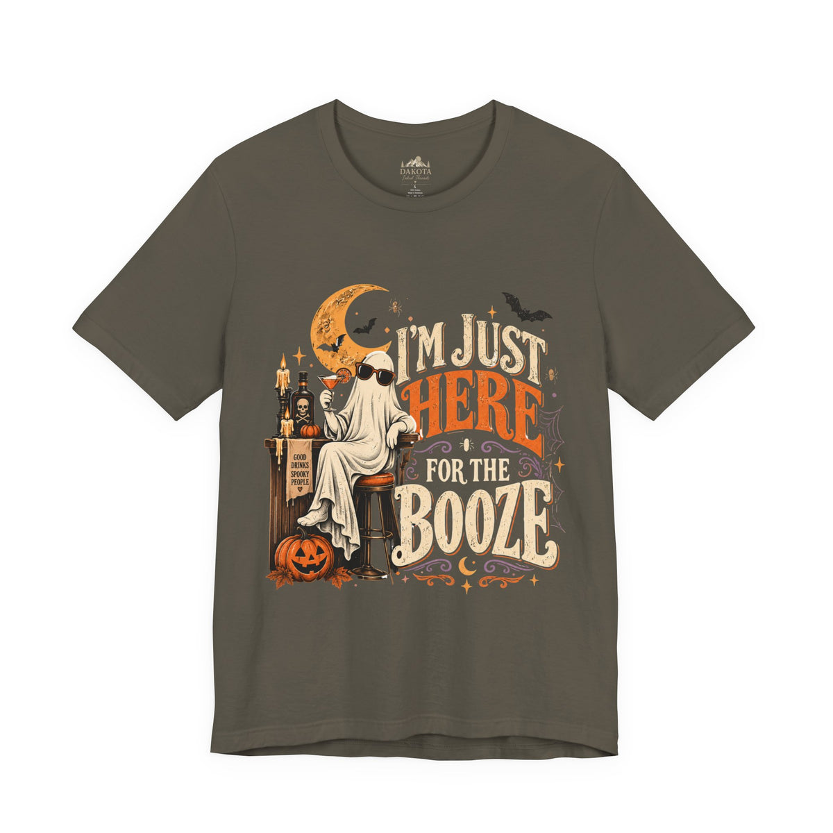 I'm Just Here for the Booze Shirt | Funny Halloween Shirt | Vintage Witchy Halloween Tee | Bella+Canvas Spooky Season Party Shirt