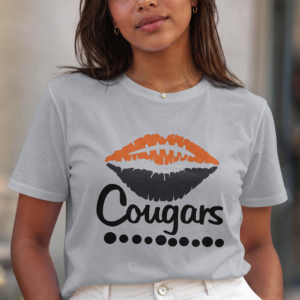 Cougars Football Shirt | Orange & Black Game Day Tee | Cougar Spirit Shirt | School Football Fan Shirt | Women's Spirit Tee