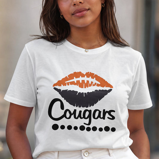 Cougars Football Shirt | Orange & Black Game Day Tee | Cougar Spirit Shirt | School Football Fan Shirt | Women's Spirit Tee