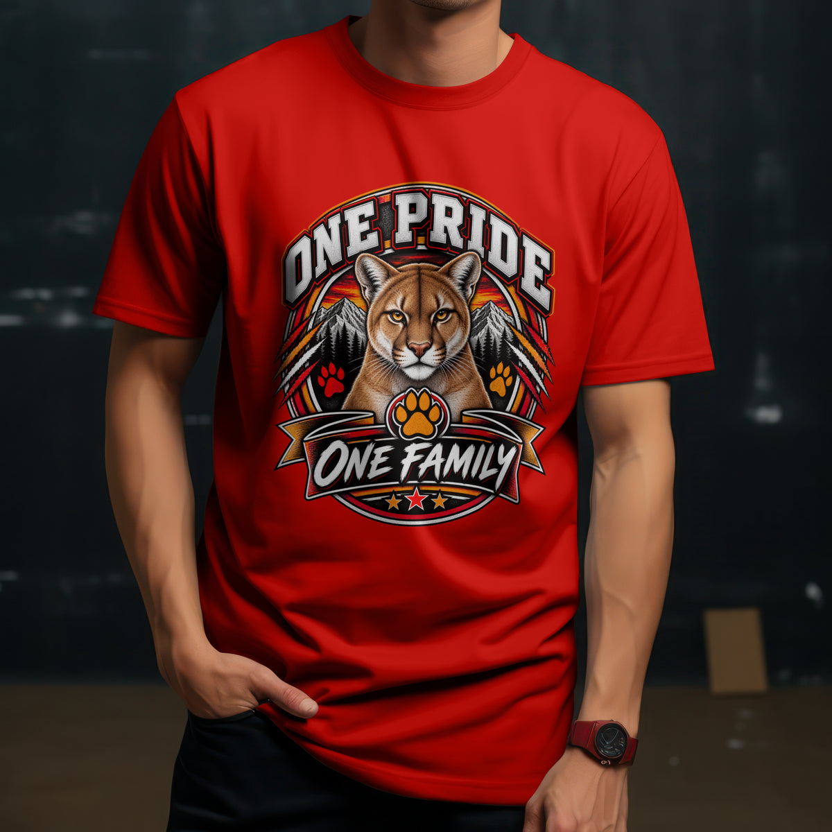 One Pride One Family – Cougar School Spirit Shirt
