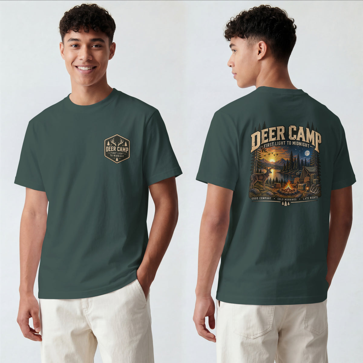 Deer Camp Graphic T-shirt — First Light to Midnight — Hunting Camp Shirt