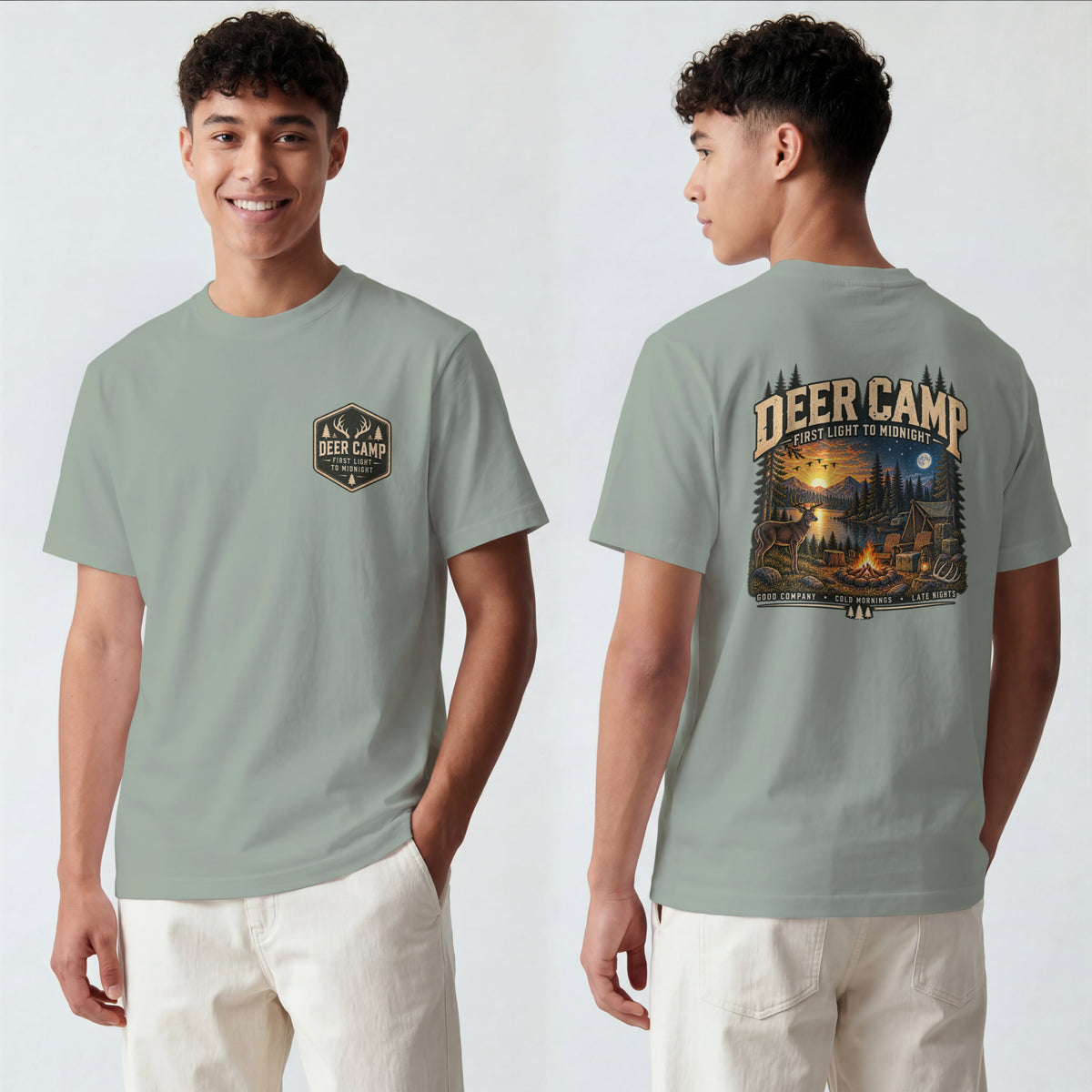 Deer Camp Graphic T-shirt — First Light to Midnight — Hunting Camp Shirt