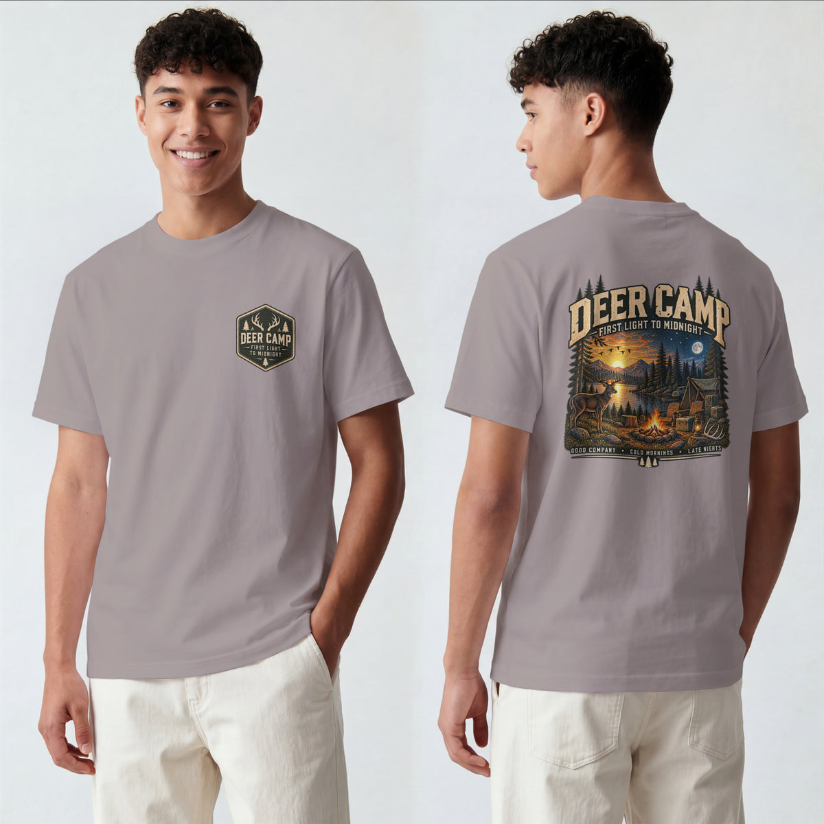 Deer Camp Graphic T-shirt — First Light to Midnight — Hunting Camp Shirt