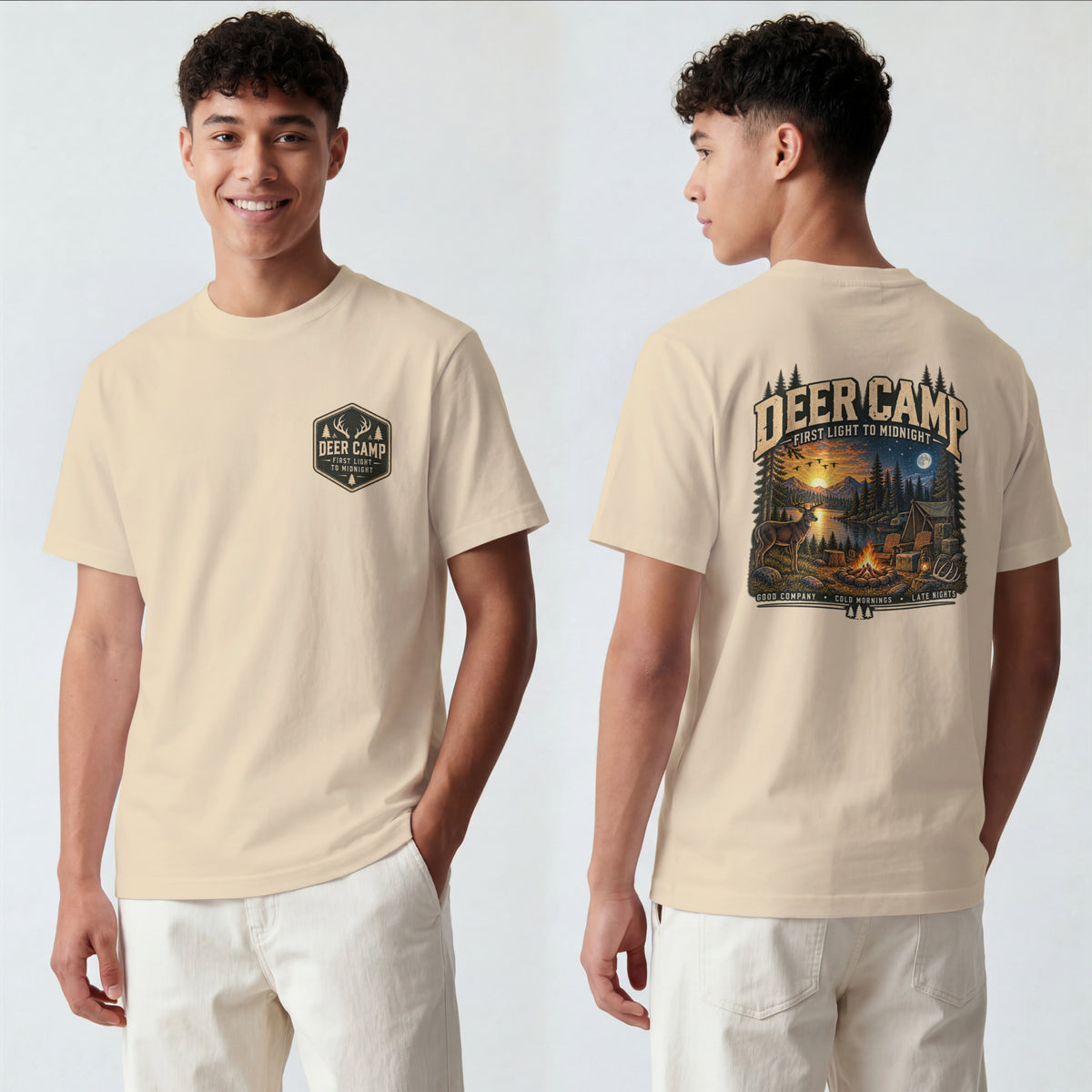 Deer Camp Graphic T-shirt — First Light to Midnight — Hunting Camp Shirt