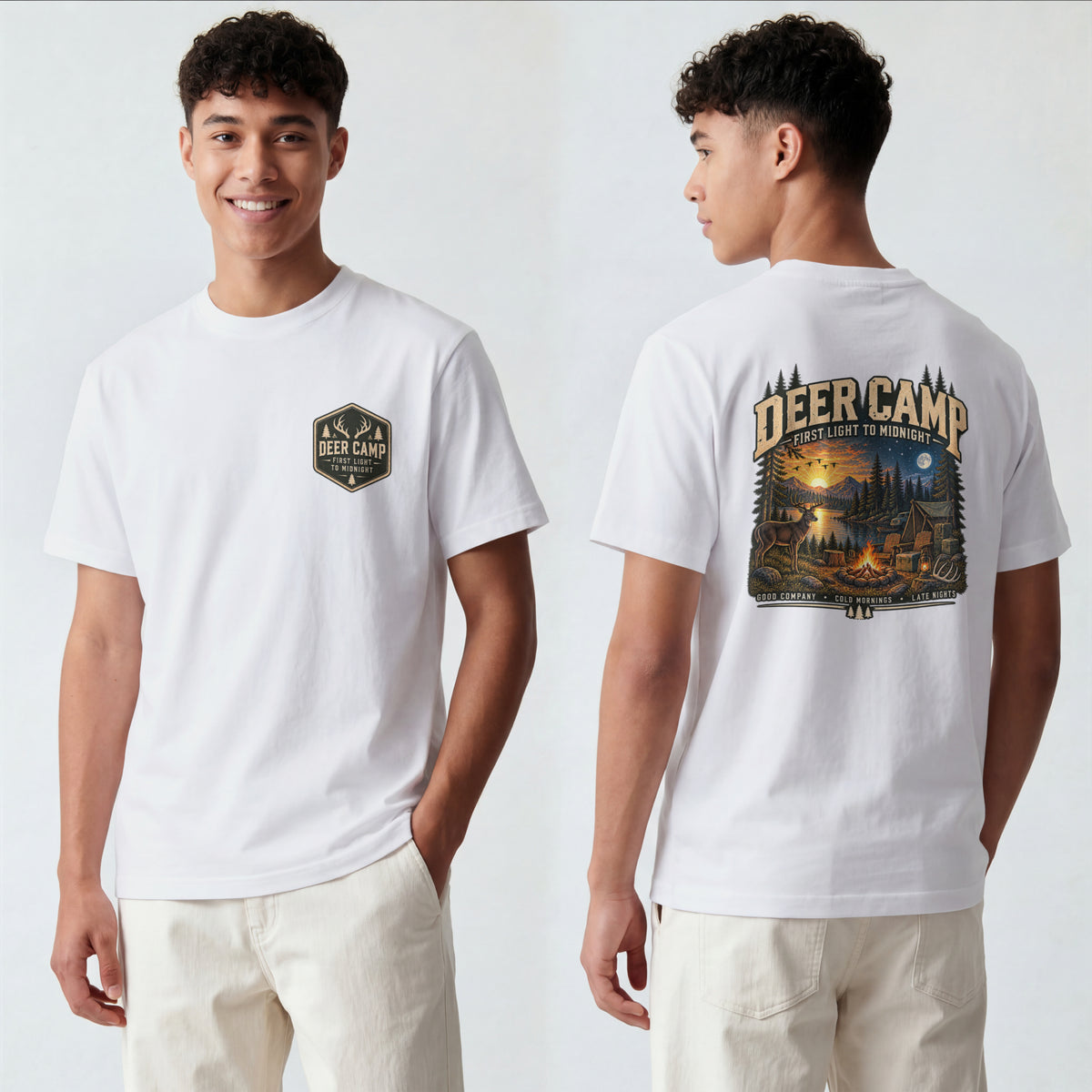 Deer Camp Graphic T-shirt — First Light to Midnight — Hunting Camp Shirt