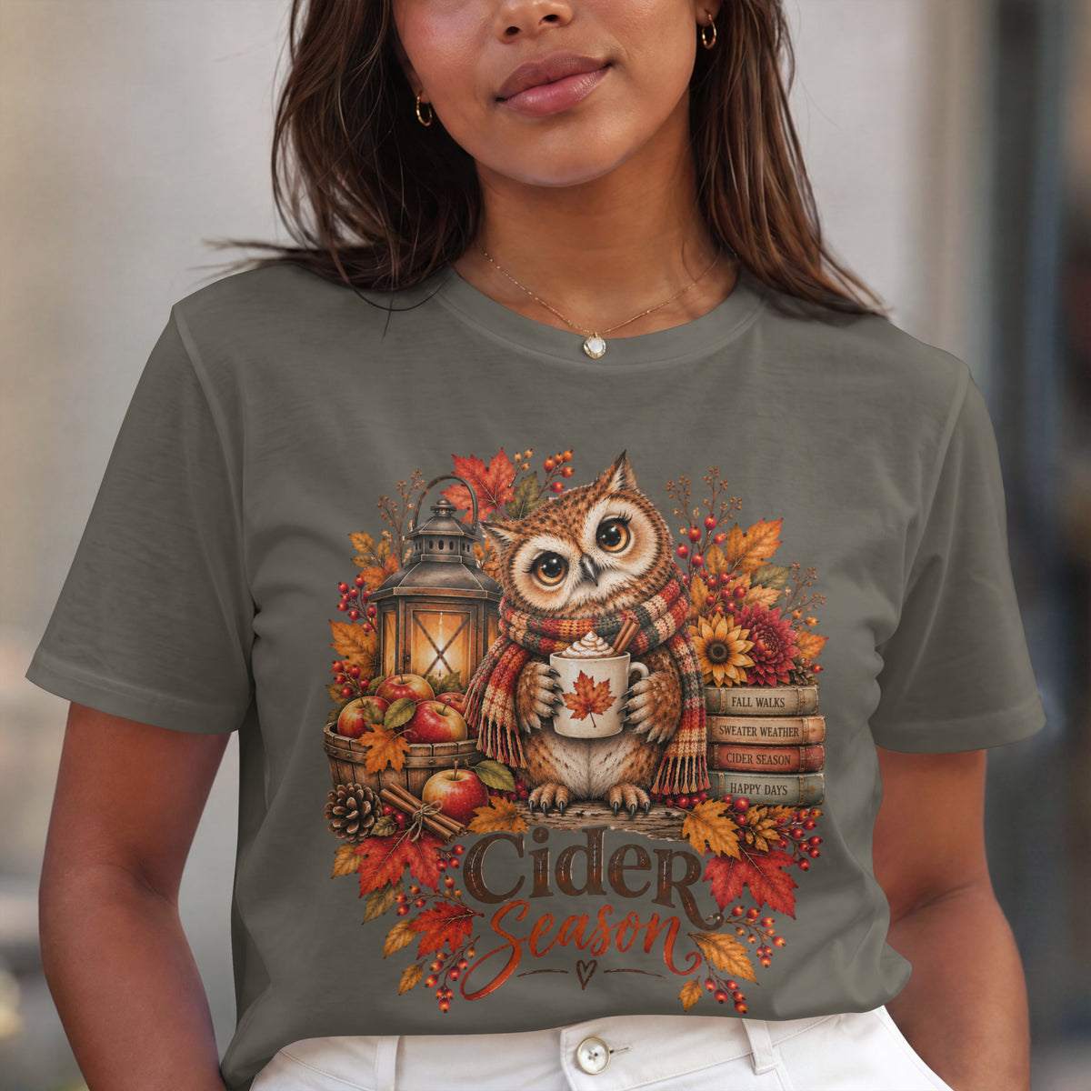 Cider Season Owl Shirt | Cozy Fall Shirt | Autumn Owl Graphic Tee | Cute Cider Season Shirt | Pumpkin Spice Fall Tee