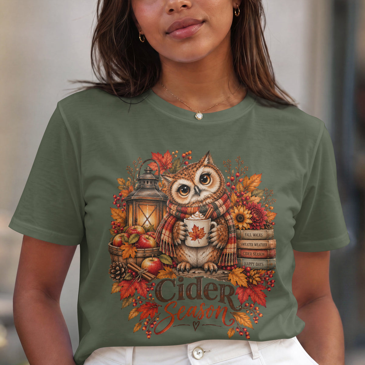 Cider Season Owl Shirt | Cozy Fall Shirt | Autumn Owl Graphic Tee | Cute Cider Season Shirt | Pumpkin Spice Fall Tee