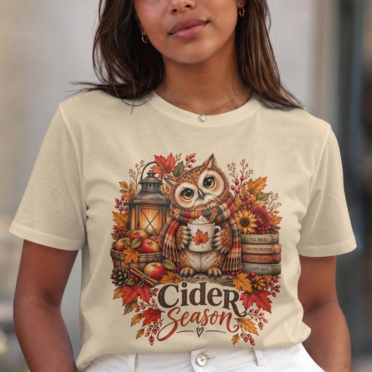 Cider Season Owl Shirt | Cozy Fall Shirt | Autumn Owl Graphic Tee | Cute Cider Season Shirt | Pumpkin Spice Fall Tee
