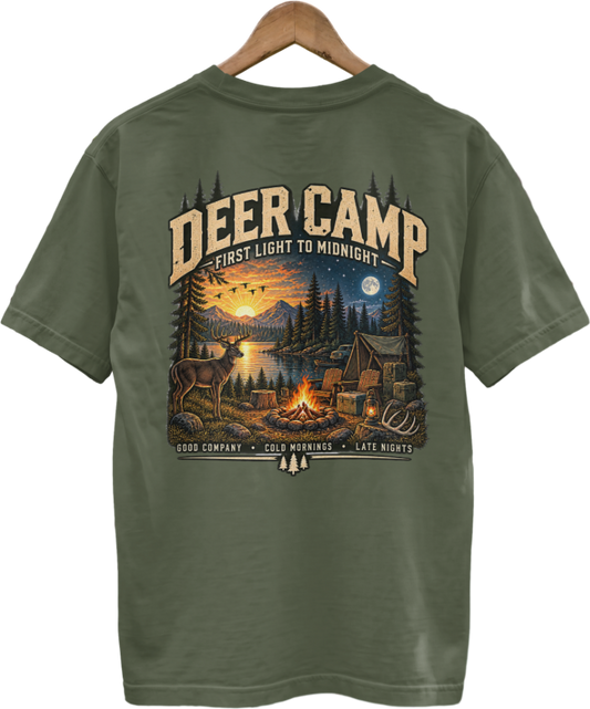 Deer Camp T-shirt — Men's Hunting/Camping Shirt—Bella+Canvas T-shirt