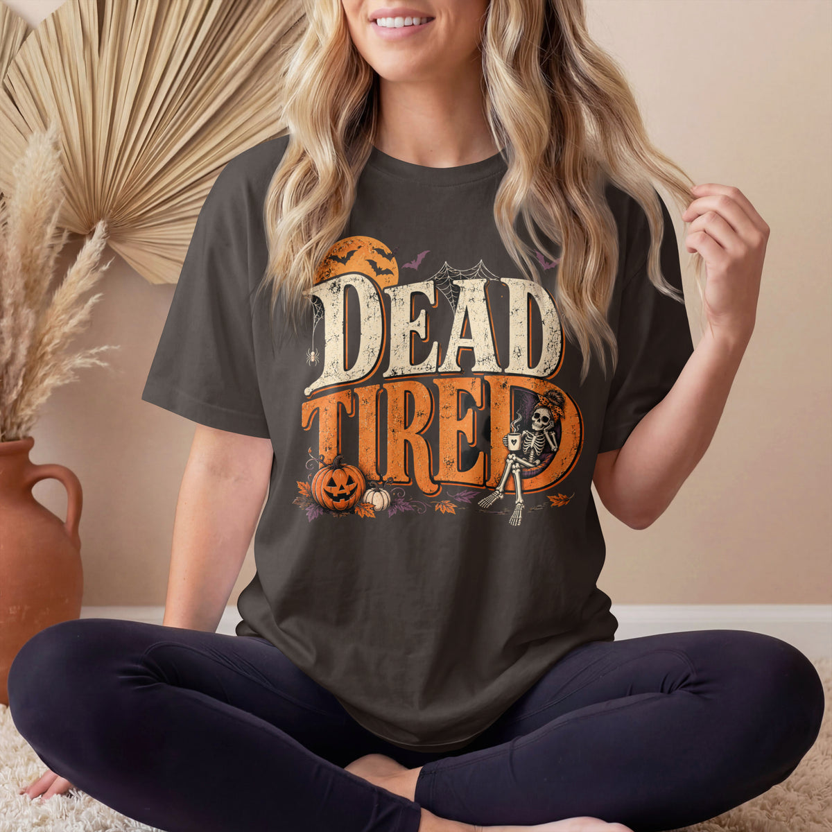 Dead Tired Halloween Shirt | Vintage Skeleton Halloween Tee | Funny Spooky Season Shirt | Bella+Canvas Fall Halloween Graphic Tee | Bella+Canvas Dead Tired Halloween Tee