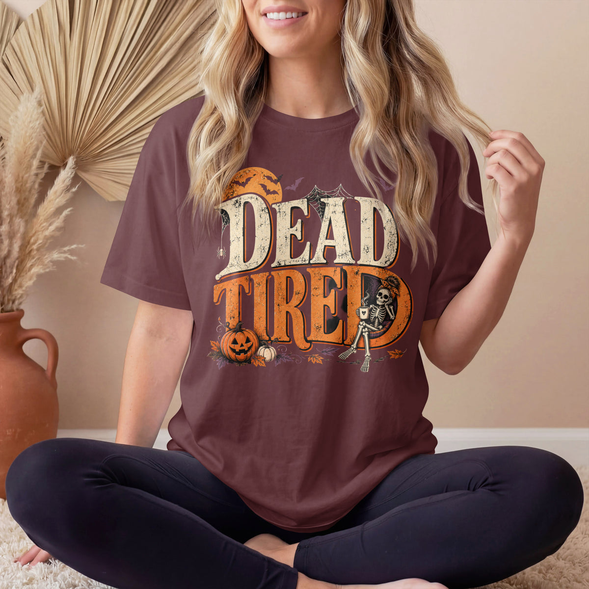 Dead Tired Halloween Shirt | Vintage Skeleton Halloween Tee | Funny Spooky Season Shirt | Bella+Canvas Fall Halloween Graphic Tee | Bella+Canvas Dead Tired Halloween Tee