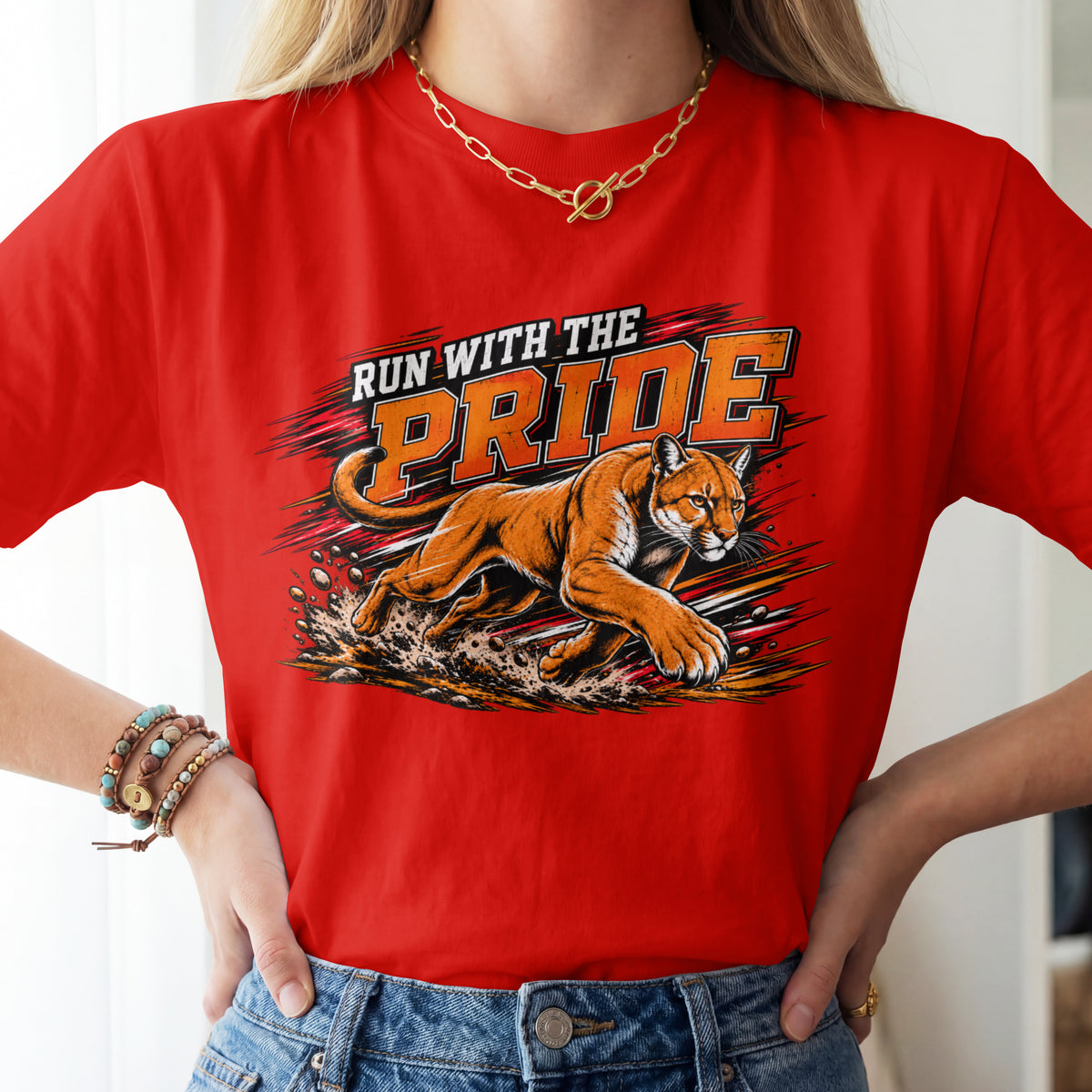 Cougar Spirit Wear Graphic Tee | Cougar Cross Country/Track & Field T-shirt | Cougar Run with the Pride Shirt