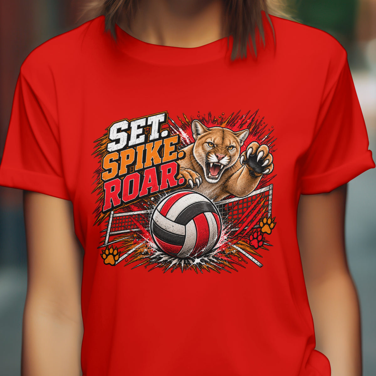 Spirit Wear Graphic Tee | Cougars Volleyball T-Shirt | Set Spike Roar Volleyball Shirt
