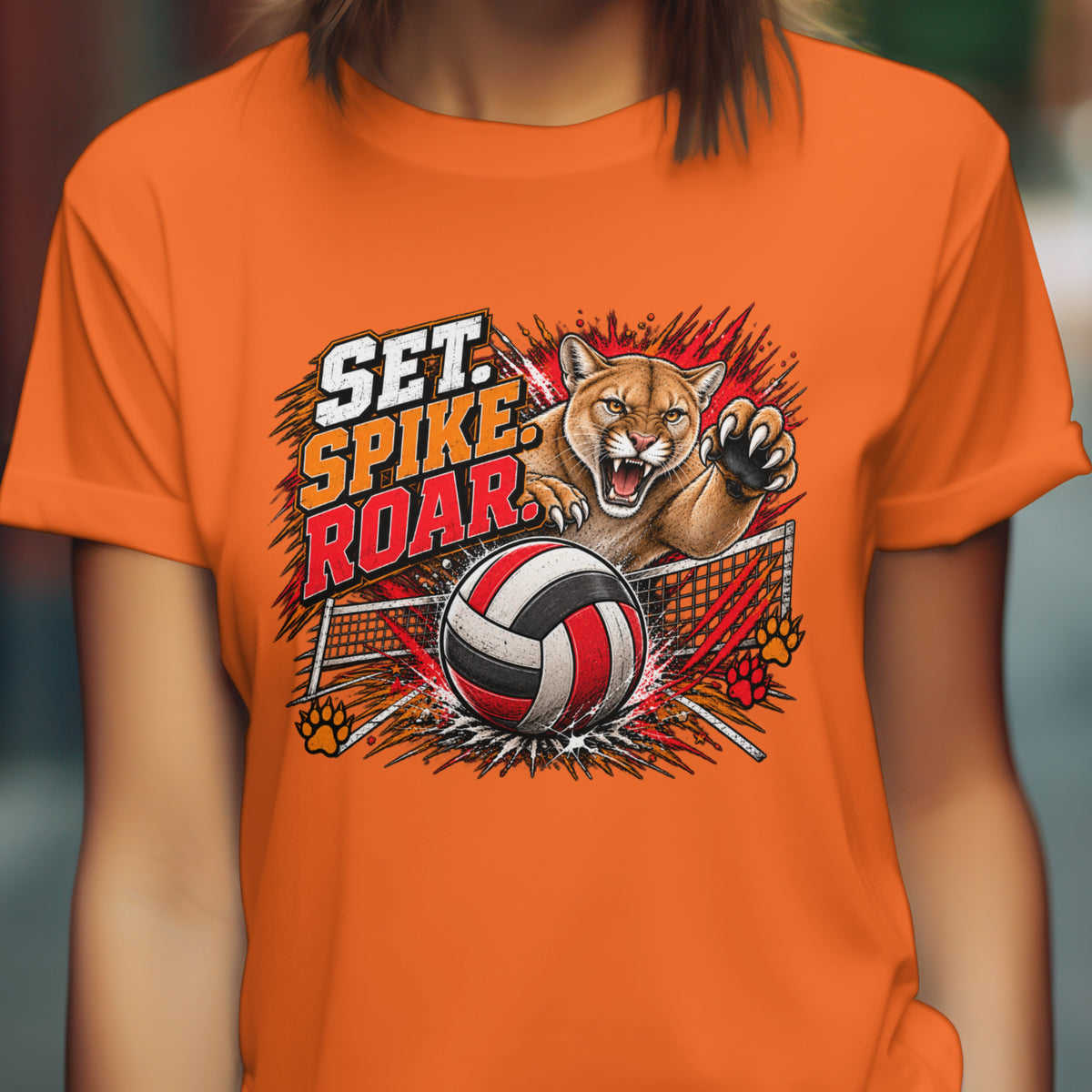 Spirit Wear Graphic Tee | Cougars Volleyball T-Shirt | Set Spike Roar Volleyball Shirt