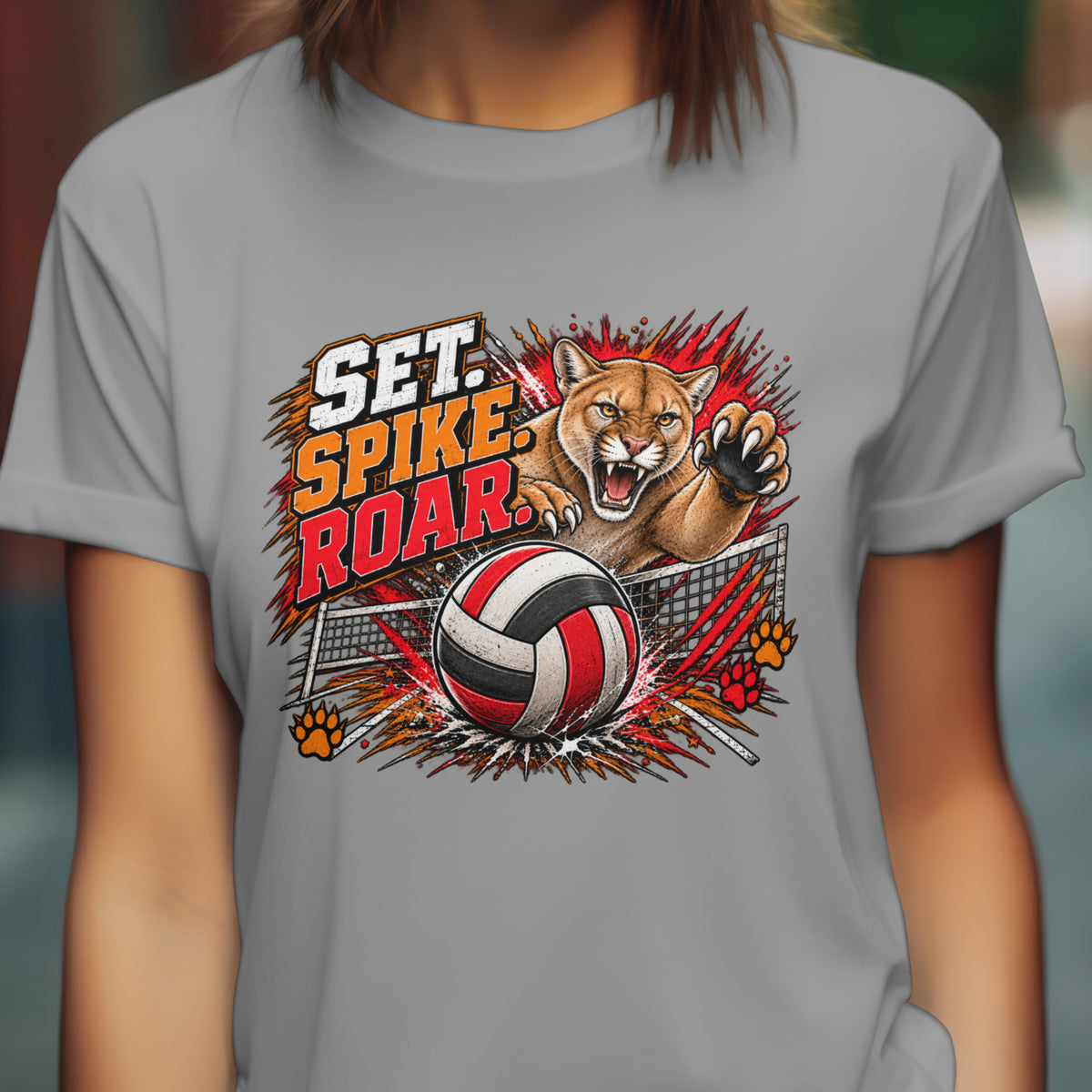 Spirit Wear Graphic Tee | Cougars Volleyball T-Shirt | Set Spike Roar Volleyball Shirt