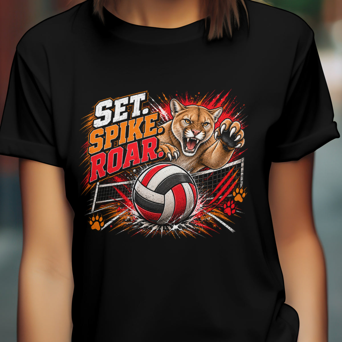 Spirit Wear Graphic Tee | Cougars Volleyball T-Shirt | Set Spike Roar Volleyball Shirt