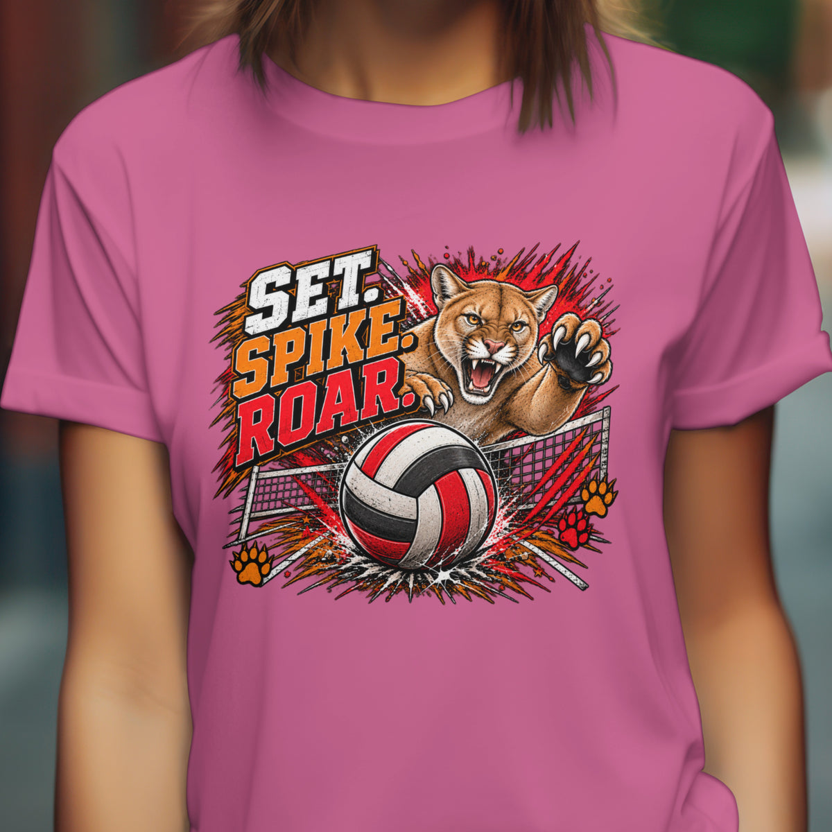 Spirit Wear Graphic Tee | Cougars Volleyball T-Shirt | Set Spike Roar Volleyball Shirt
