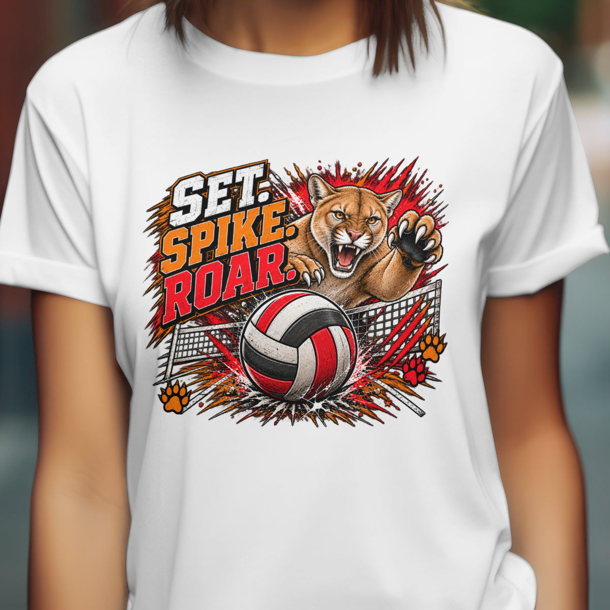 Spirit Wear Graphic Tee | Cougars Volleyball T-Shirt | Set Spike Roar Volleyball Shirt