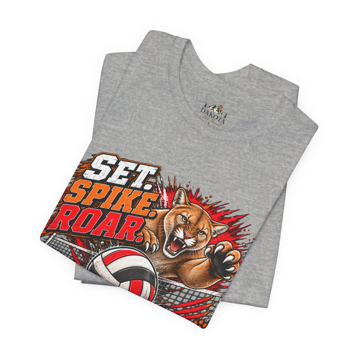 Spirit Wear Graphic Tee | Cougars Volleyball T-Shirt | Set Spike Roar Volleyball Shirt