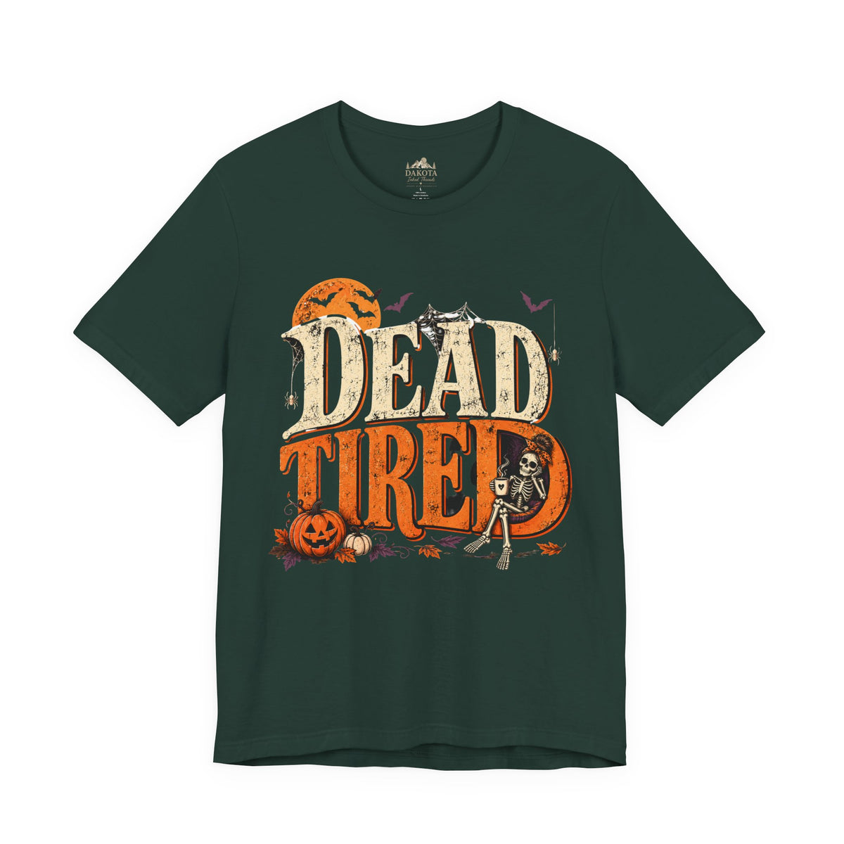 Dead Tired Halloween Shirt | Vintage Skeleton Halloween Tee | Funny Spooky Season Shirt | Bella+Canvas Fall Halloween Graphic Tee | Bella+Canvas Dead Tired Halloween Tee