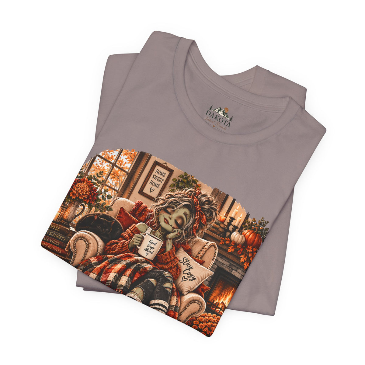 Creature Comforts Cozy Fall T‑Shirt — 'Creature Comforts' Vintage Pumpkin & Plaid Autumn Tee